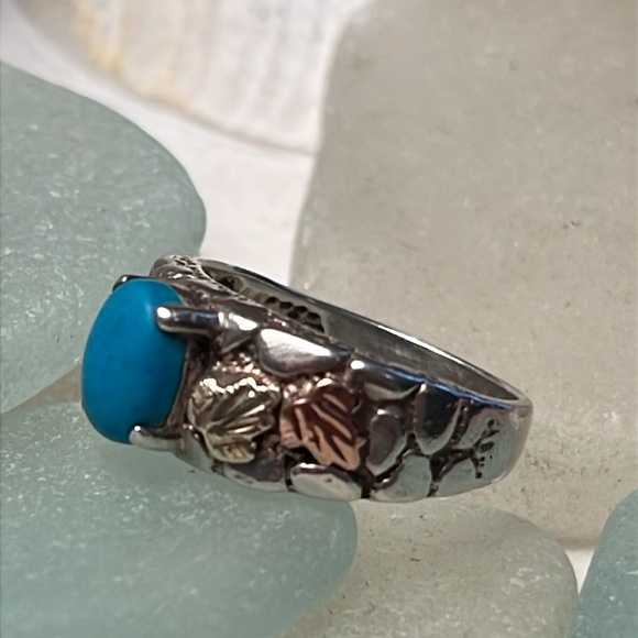 Turquoise 12K and 925 Leaf Ring - Picture 3 of 13